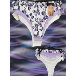 AQS L Purple Butterfly- Lilac -White Seamless Lined Gusset Thong Panties-3Pk